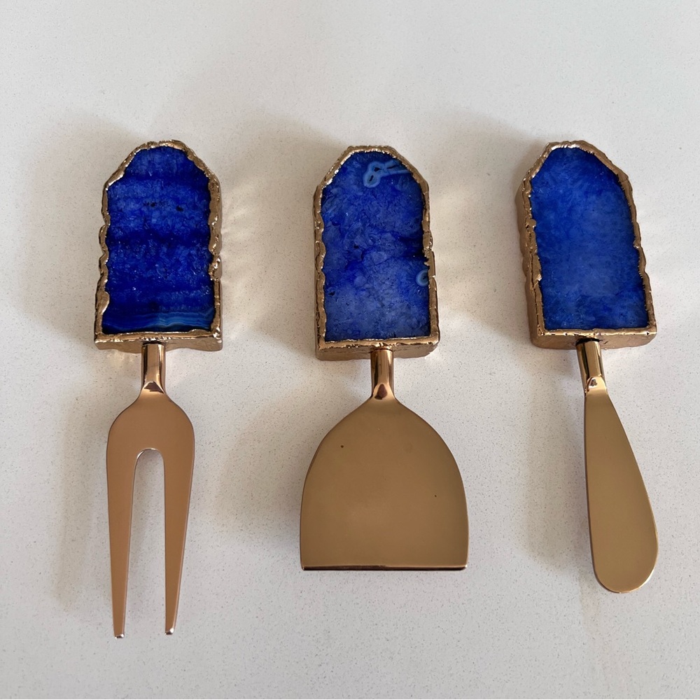 Set of 3 Blue Crystal cheese knives/spreaders New never used